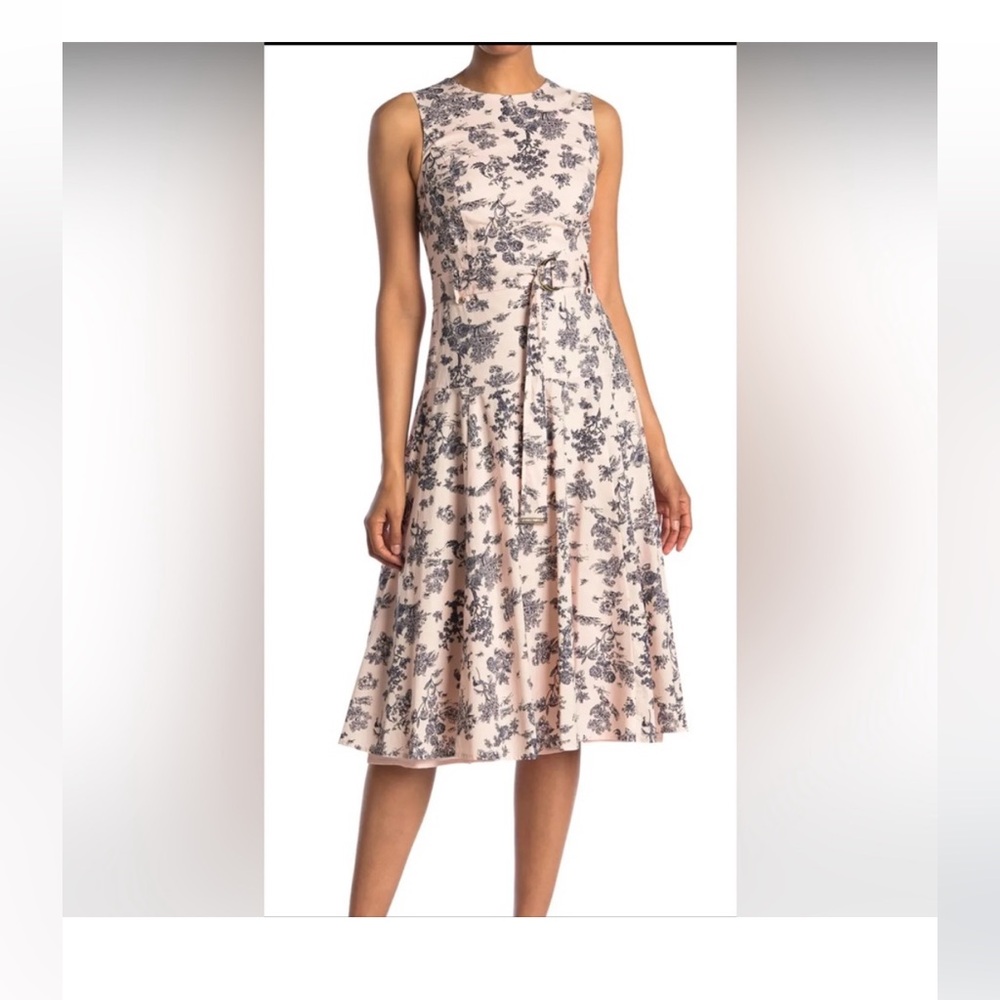 Tommy Hilfiger sz 2 cotton midi dress light pink blue Toile de Jouy floral